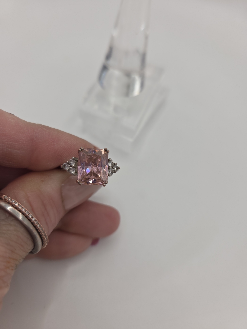Anabela Chan Emerald Cut Pink Cubic Zirconia Cocktail Ring Size 6 - Picture 8 of 8